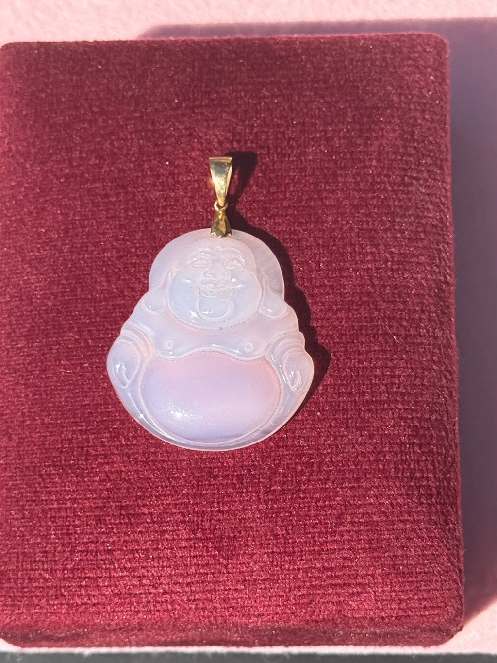 10K Gold Lavender Agate Laughing Buddha Pendant – Large