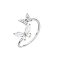 925 Sterling Silver Double Butterfly CZ Adjustable Ring