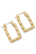 Stainless Steel Gold Bamboo Rectangle Hoop Earrings – Medium