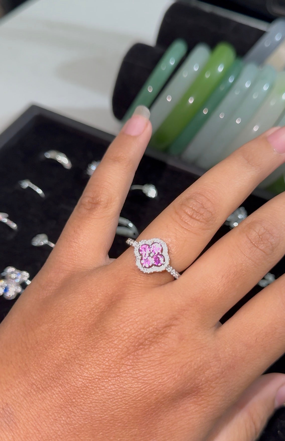 925 Sterling Silver Pink CZ Flower Ring – Size 7