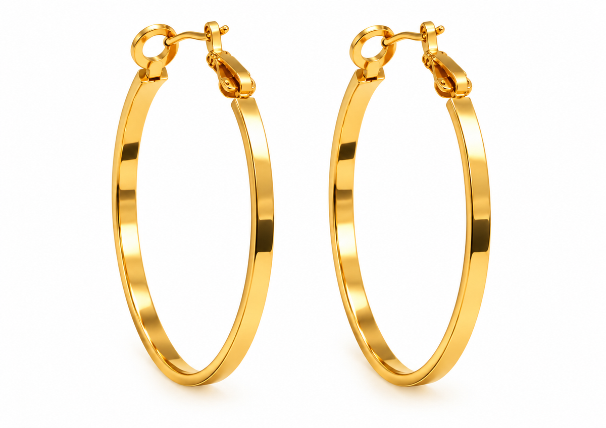Stainless Steel Gold Flat Hoop Earrings – Small, Medium & Large