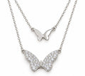 925 Sterling Silver Double Butterfly Layered Necklace - 18"