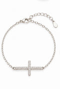 925 Sterling Silver Sparkling Sideways Cross Bracelet – 8" Adjustable