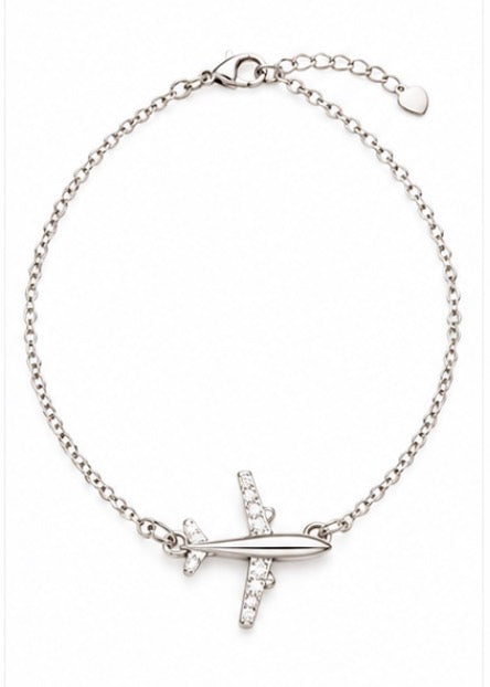 925 Sterling Silver Airplane Bracelet – 8" Adjustable