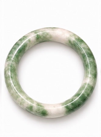 Natural Grade A Jade Bangle – Sage Green & White Marbled – Medium