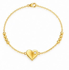 10K Yellow Gold Heart & Bead Anklet – 9” + 1” Adjustable