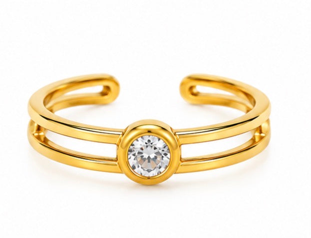 10K Gold Double Band CZ Toe Ring – Adjustable
