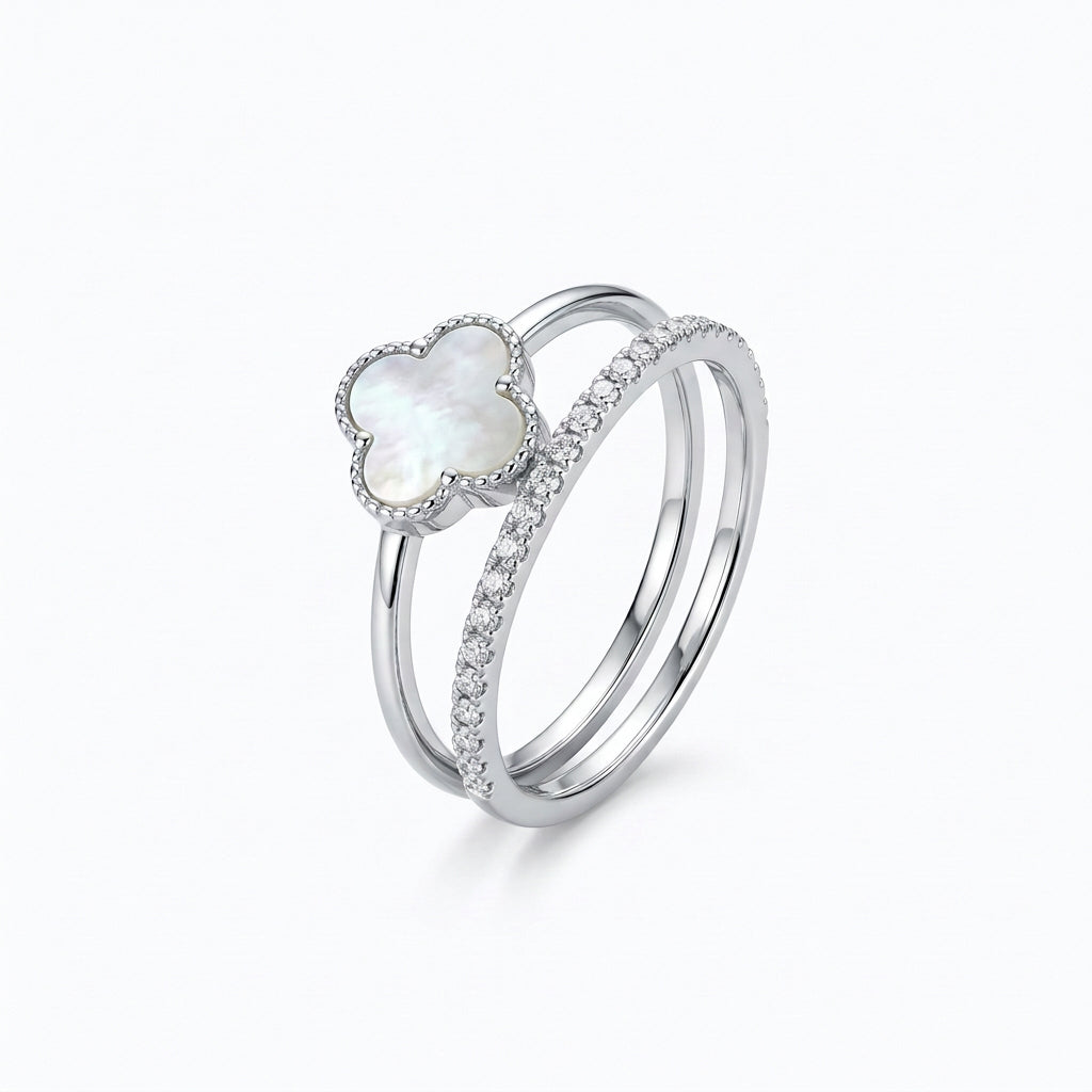 925 Sterling Silver Double Flower Adjustable Ring