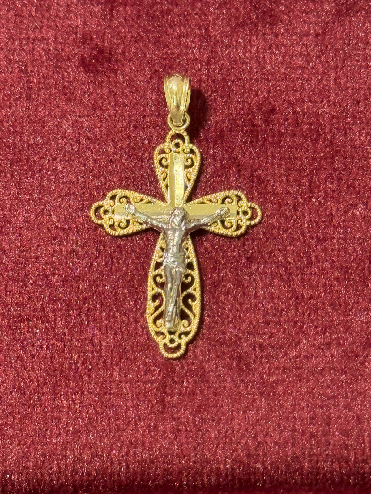10K Gold Vintage-Style Two-Tone Cross Pendant