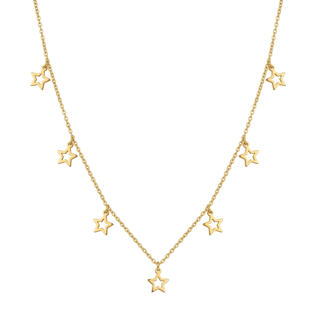 18K Gold Dangling Star Necklace – 18”