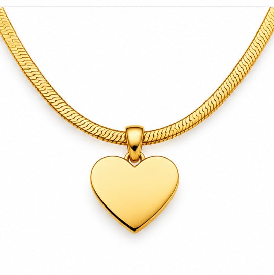 Stainless Steel Gold Heart Herringbone Necklace - 18”