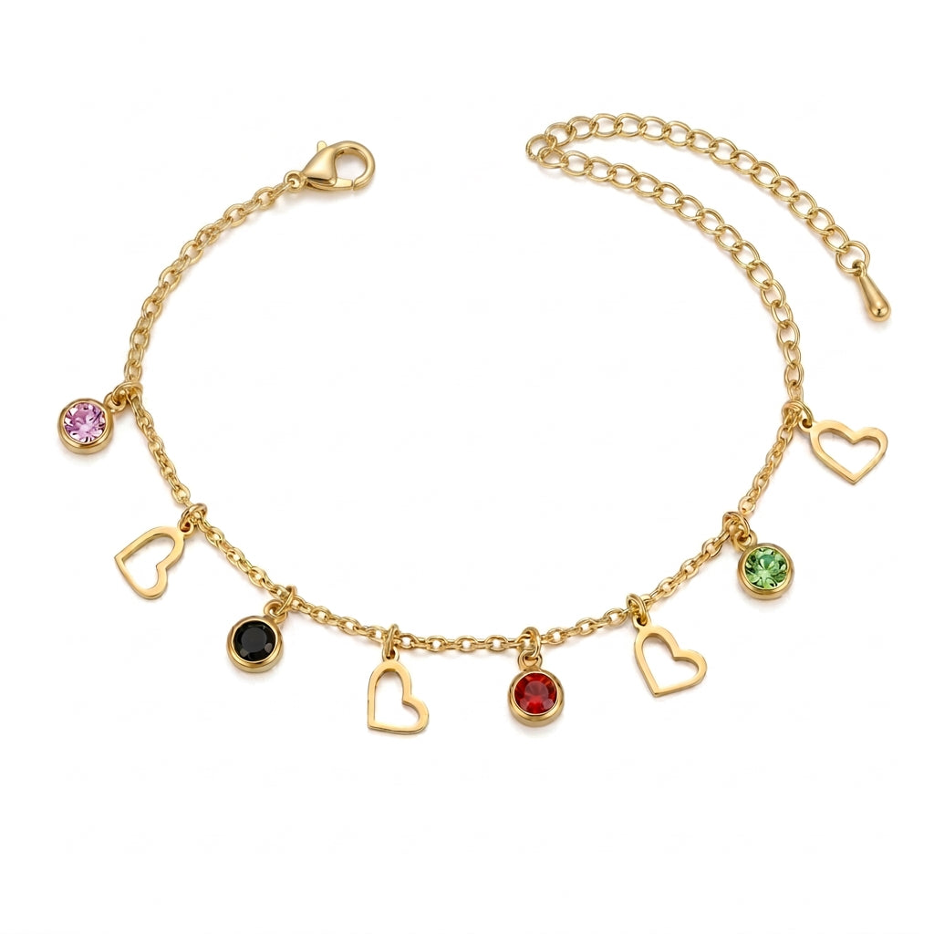 Stainless Steel Multicolor Heart Charm Anklet
