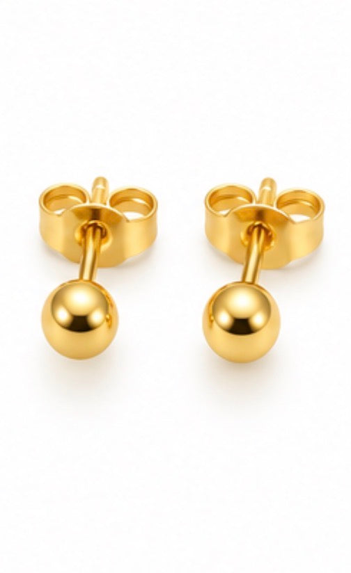 Gold Stainless Steel Mini Ball Stud Earrings