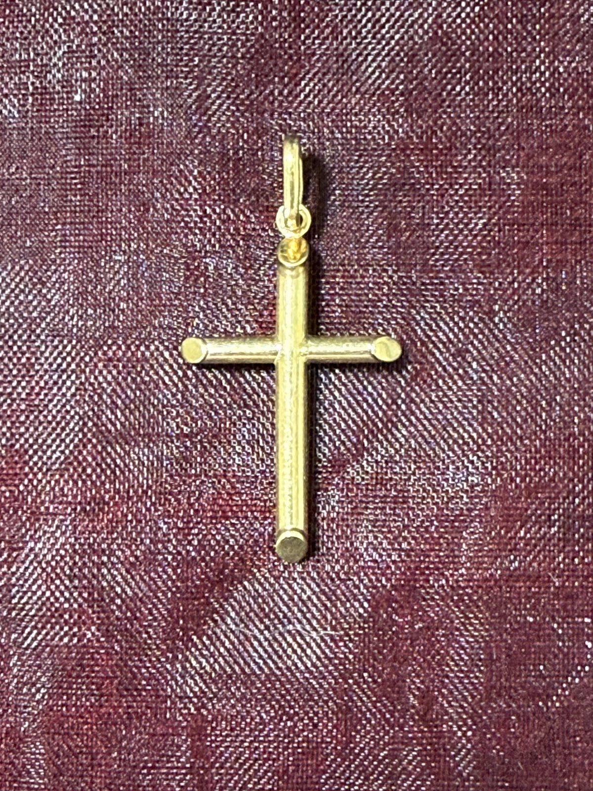 10K Gold Minimalist Tube Cross Pendant – 1”