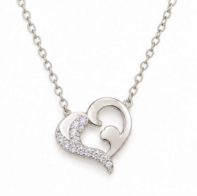 925 Sterling Silver Mother & Child Heart Necklace - 18"