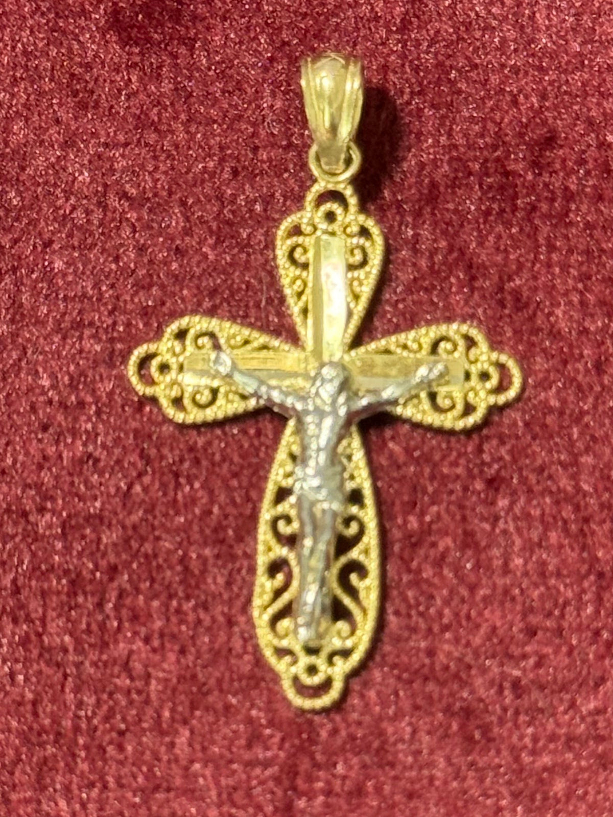10K Gold Vintage-Style Two-Tone Cross Pendant