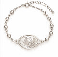 925 Sterling Silver Baptism Medal Beaded Bracelet - 7" Adjustable