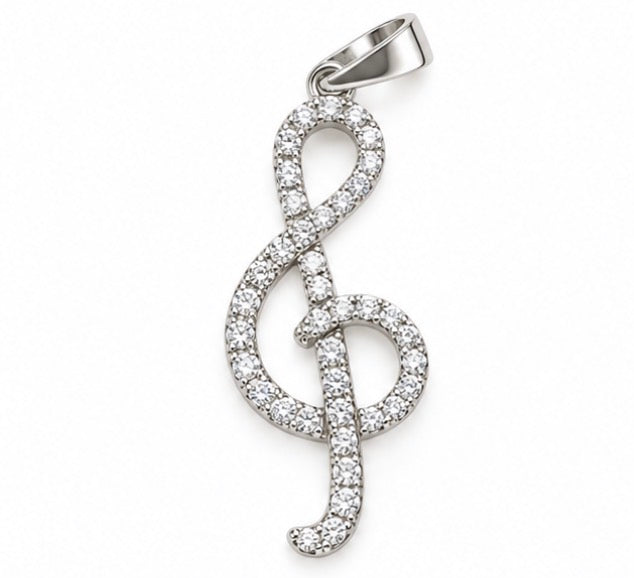 925 Sterling Silver Sparkling Treble Clef Music Note Pendant