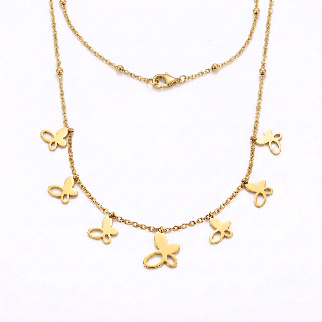 Stainless Steel Gold Butterfly Charm Necklace – 18”
