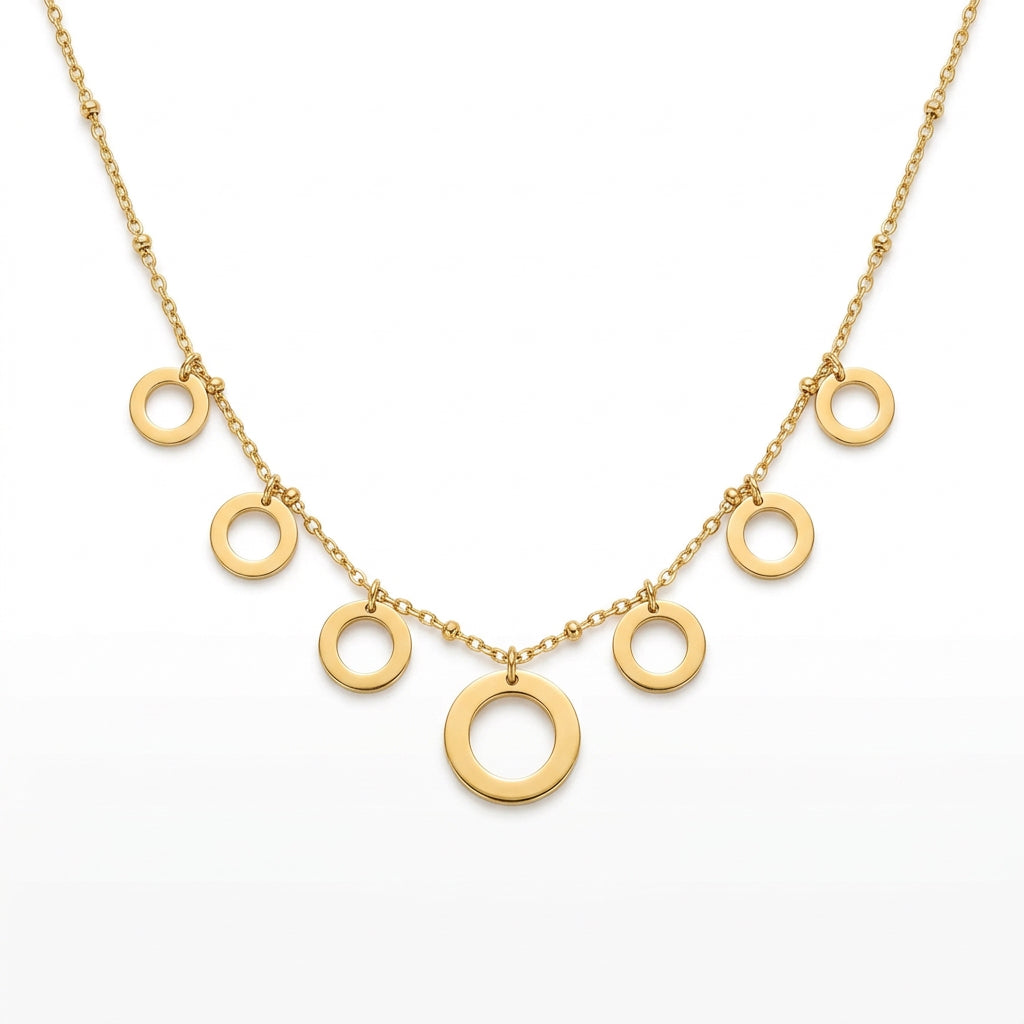 Stainless Steel Gold Circle Charm Necklace – 18”