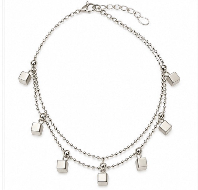 925 Sterling Silver Padlock Charm Beaded Anklet