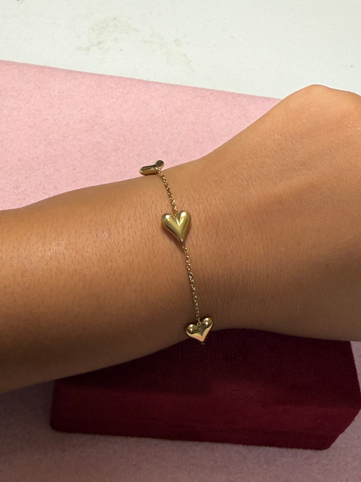Stainless Steel Gold Triple Heart Bracelet – 8" Adjustable