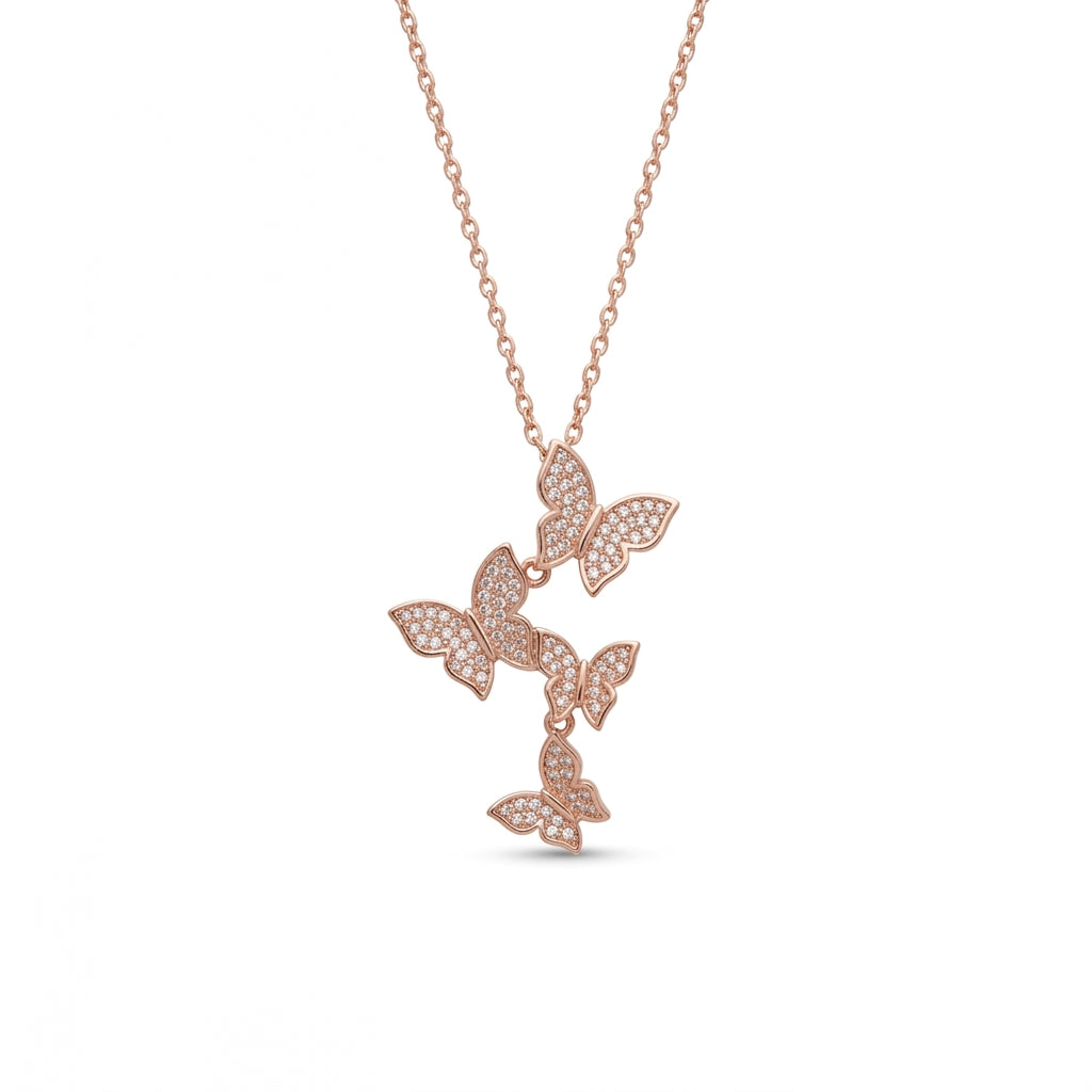 925 Sterling Silver Sparkling Four Butterfly Necklace – 18”
