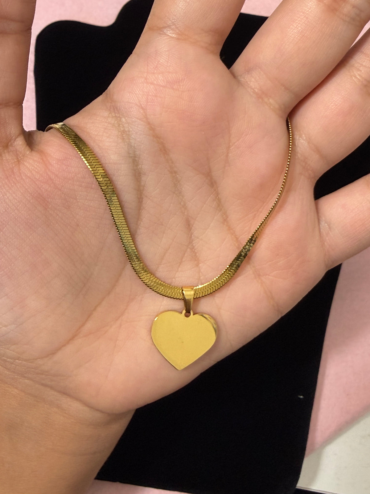 Stainless Steel Gold Heart Herringbone Necklace - 18”