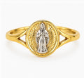 10K Two-Tone Gold Religious Medal Ring – Size 6.5