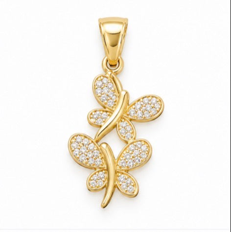 14K Gold Double Butterfly Pendant