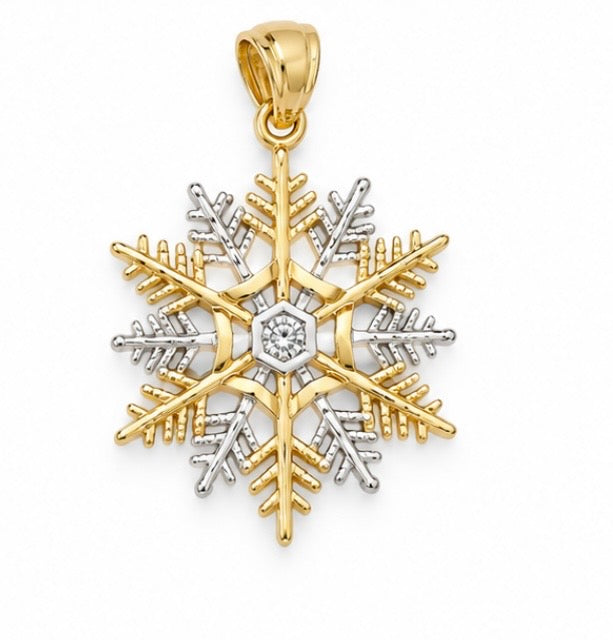 14K Two-Tone Snowflake Pendant