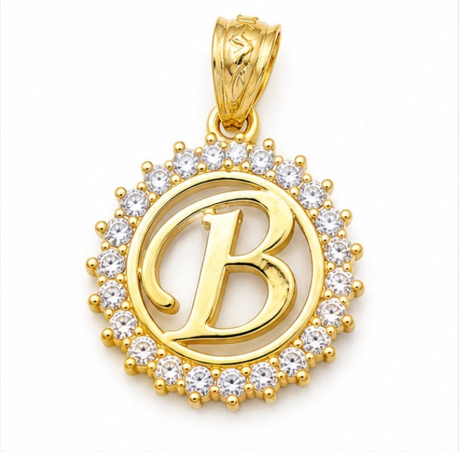 10K Gold Letter B Circle Pendant