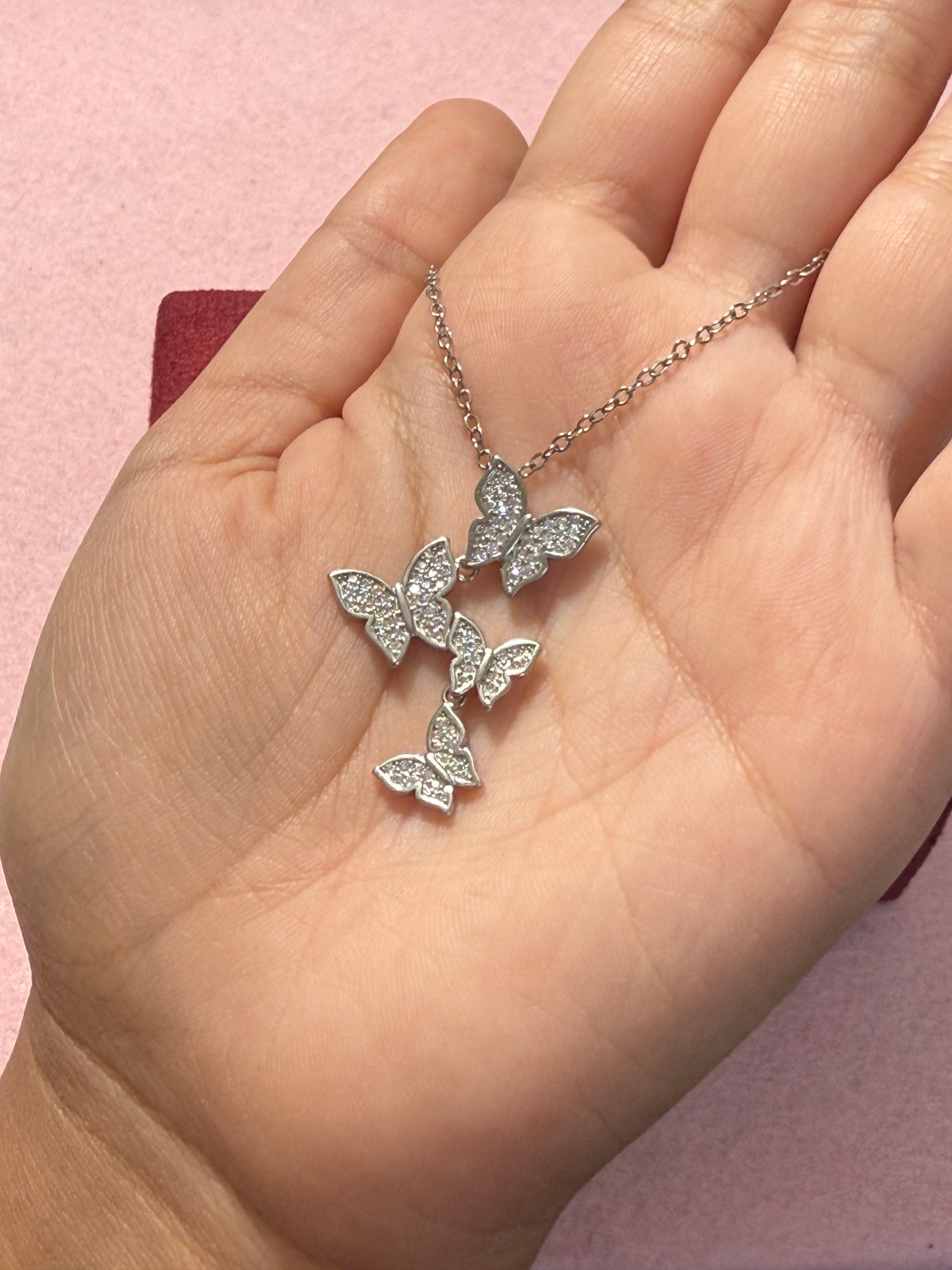 925 Sterling Silver Sparkling Four Butterfly Necklace – 18”