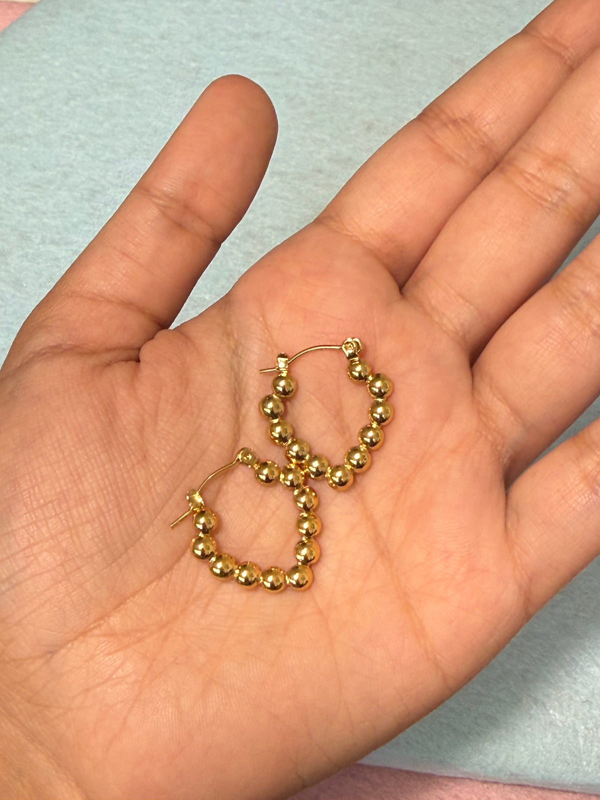 Stainless Steel Gold Beaded Hoop Earrings – Medium