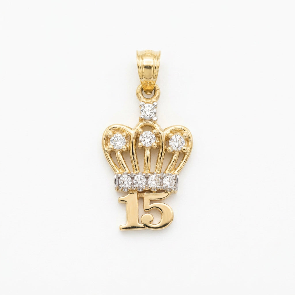 14K Gold Quinceañera Crown Pendant – Small