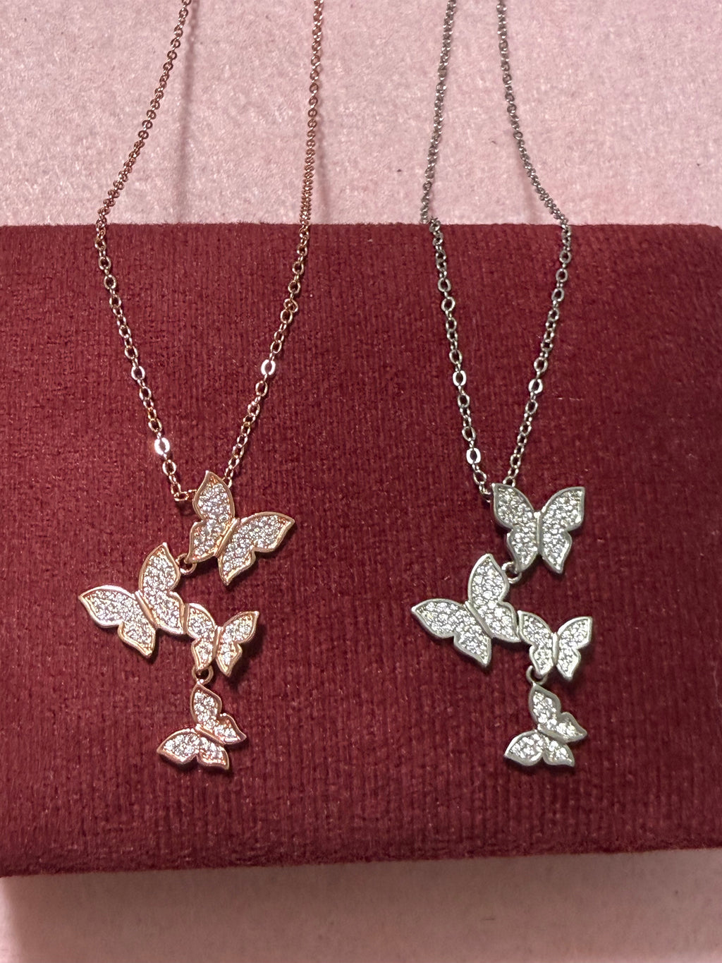 925 Sterling Silver Sparkling Four Butterfly Necklace – 18”