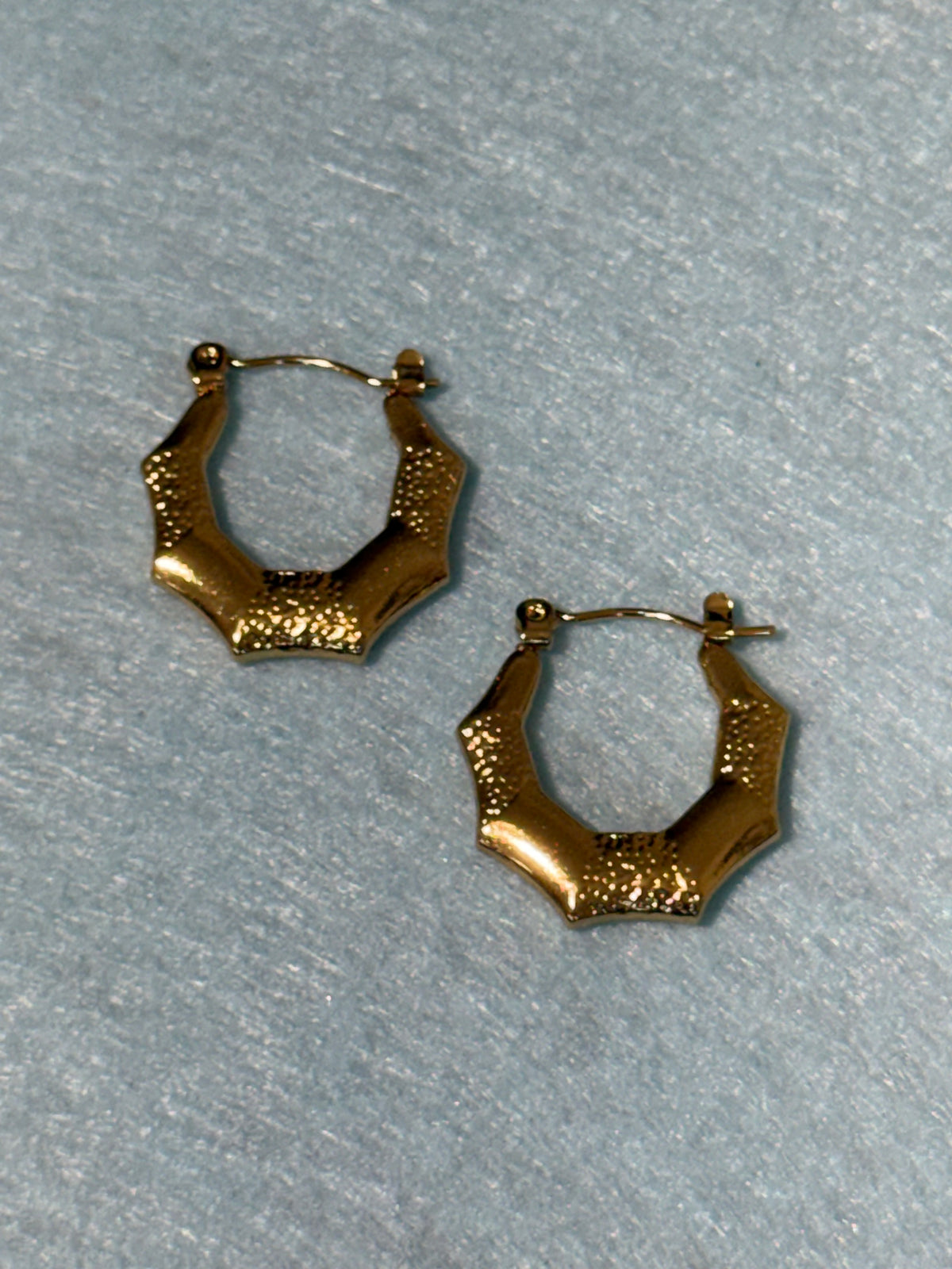Stainless Steel Gold Textured J-Hoop Earrings – Medium