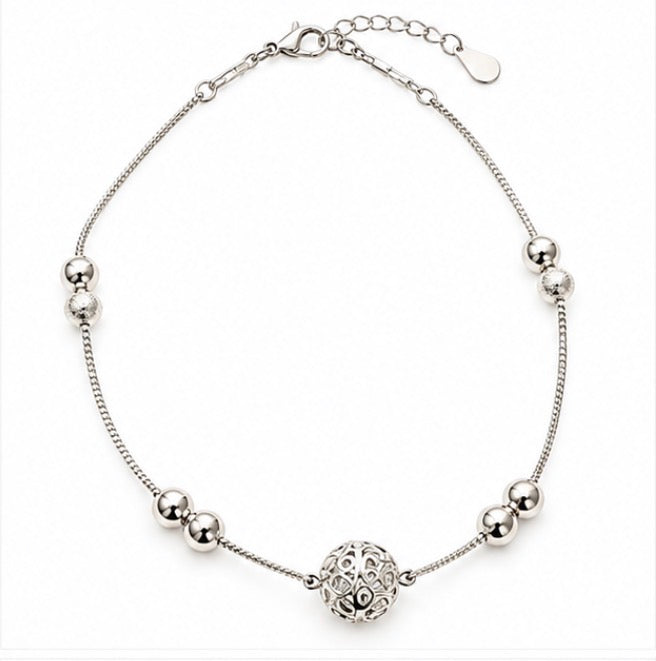 925 Sterling Silver Filigree Beaded Bracelet – 8" Adjustable