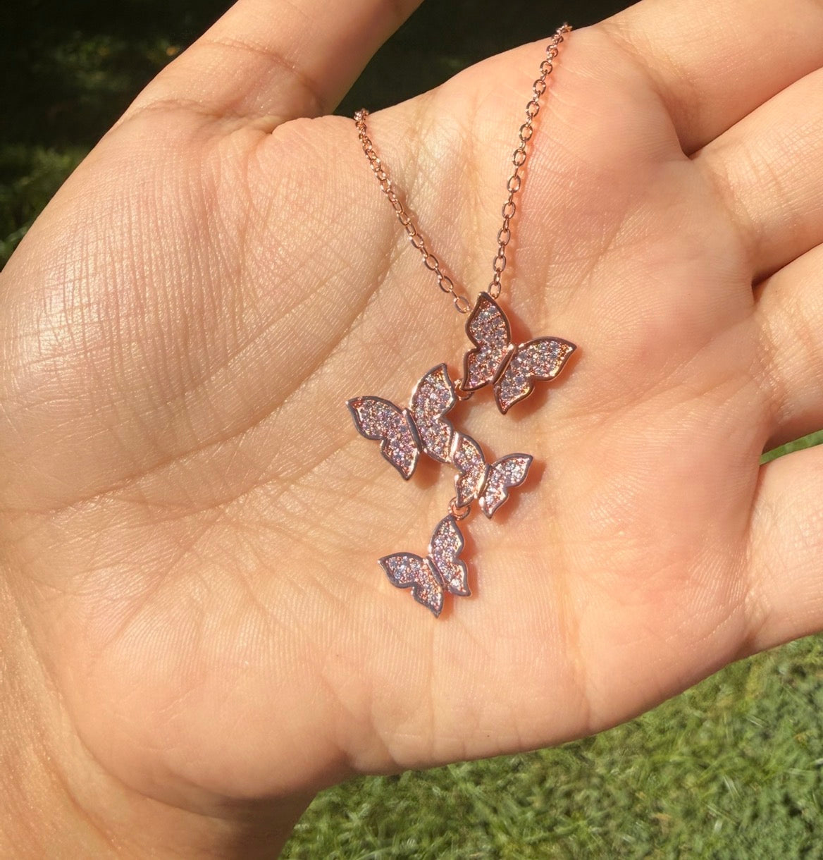 925 Sterling Silver Sparkling Four Butterfly Necklace – 18”