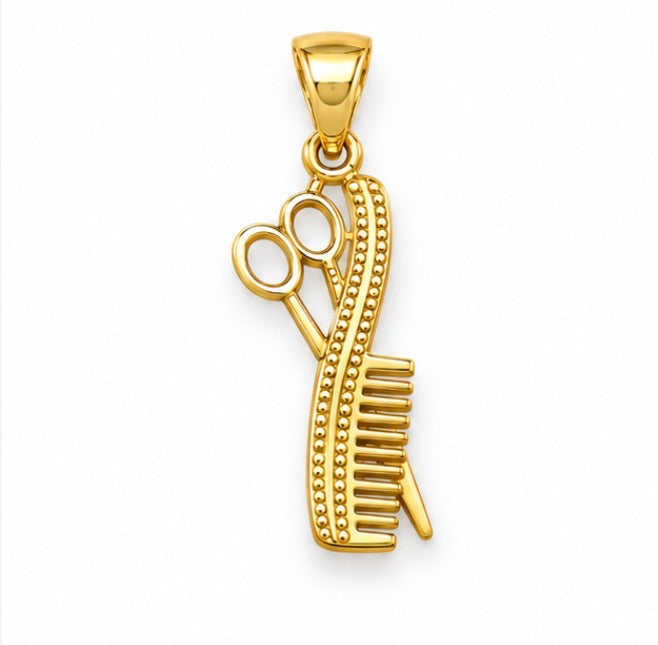 14K Gold Scissors & Comb Pendant