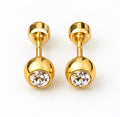 Gold Stainless Steel Crystal Ball Screw Flat Back Stud Earrings