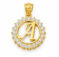 10K Gold CZ Circle Letter A Pendant