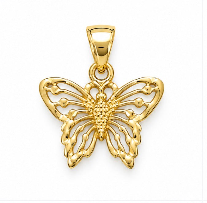 10K Gold Diamond-Cut Butterfly Pendant – Small