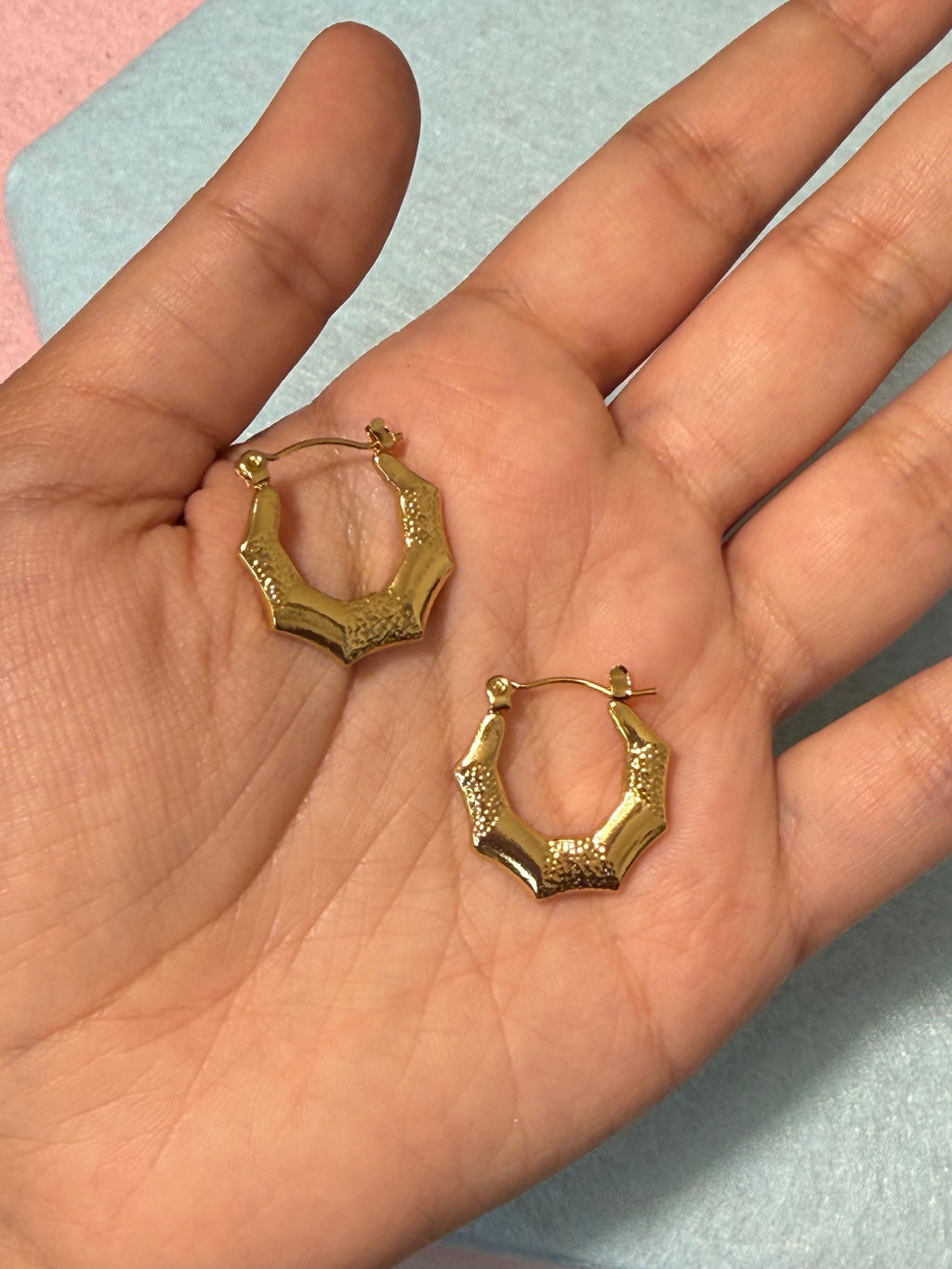 Stainless Steel Gold Textured J-Hoop Earrings – Medium
