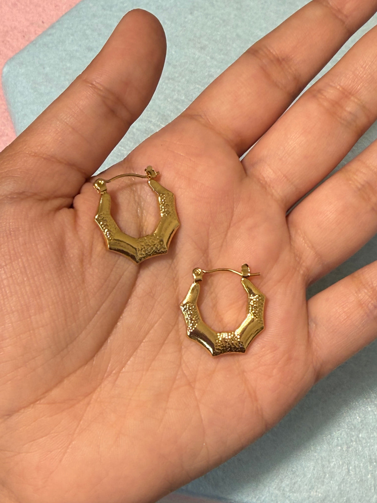 Stainless Steel Gold Textured J-Hoop Earrings – Medium