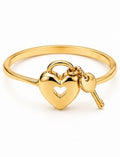 14K Gold Heart Lock & Key Ring – Size 7.75