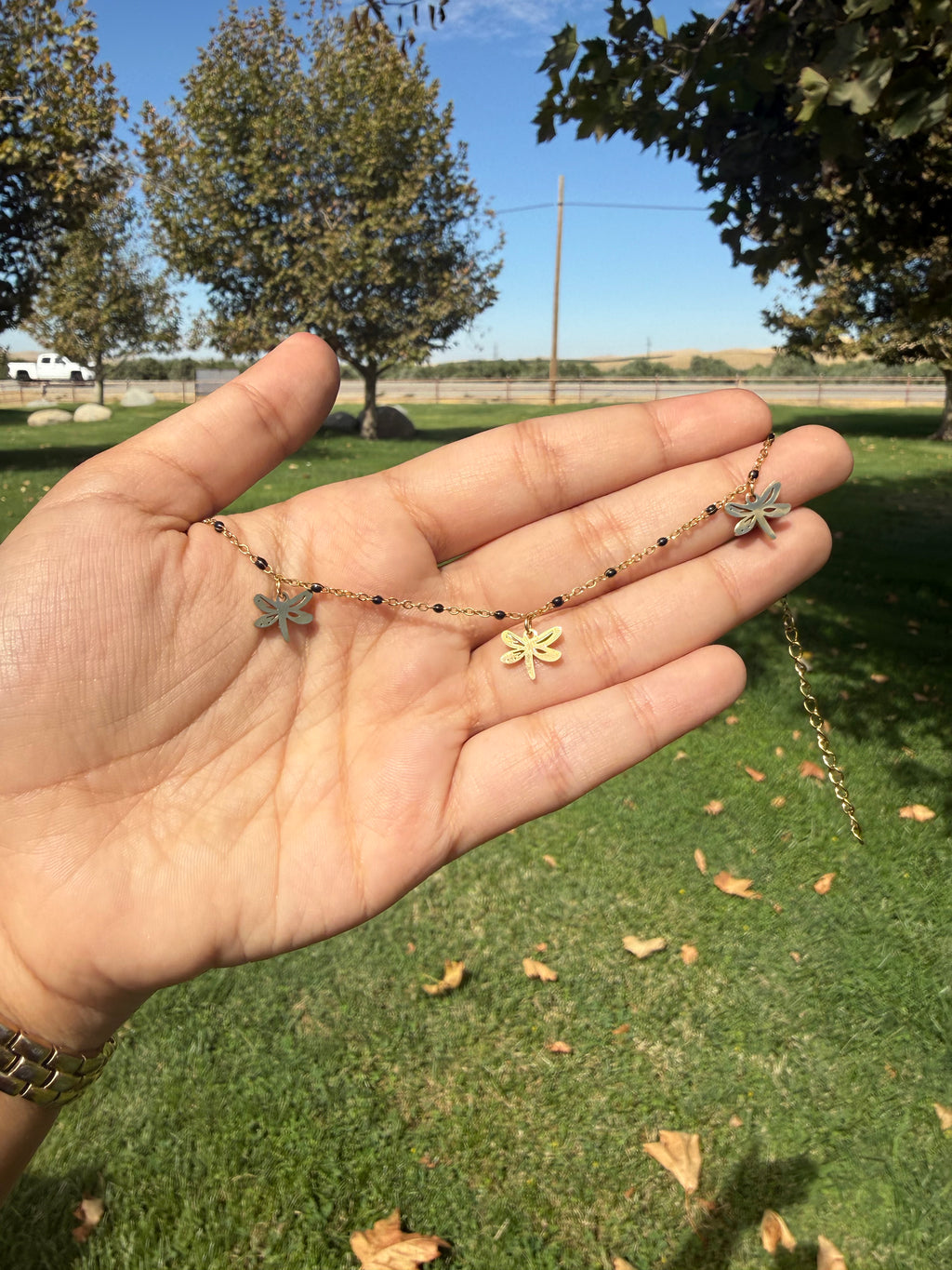 Stainless Steel Dragonfly Charm Anklet
