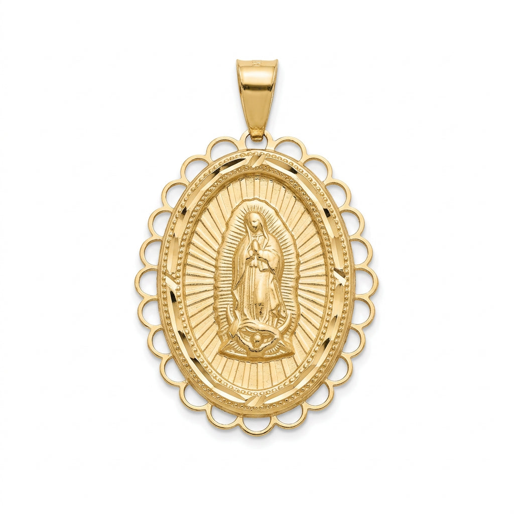 14K Gold Our Lady of Guadalupe Pendant - 1.5”