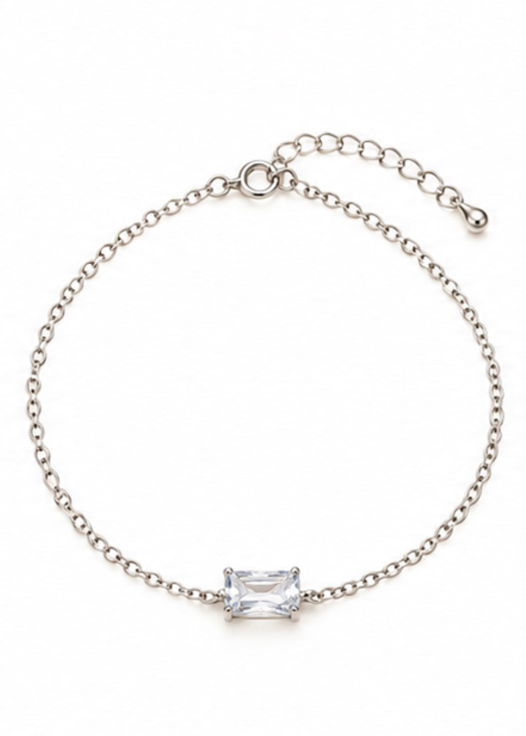 925 Sterling Silver Square-Cut Solitaire Bracelet – 7" Adjustable