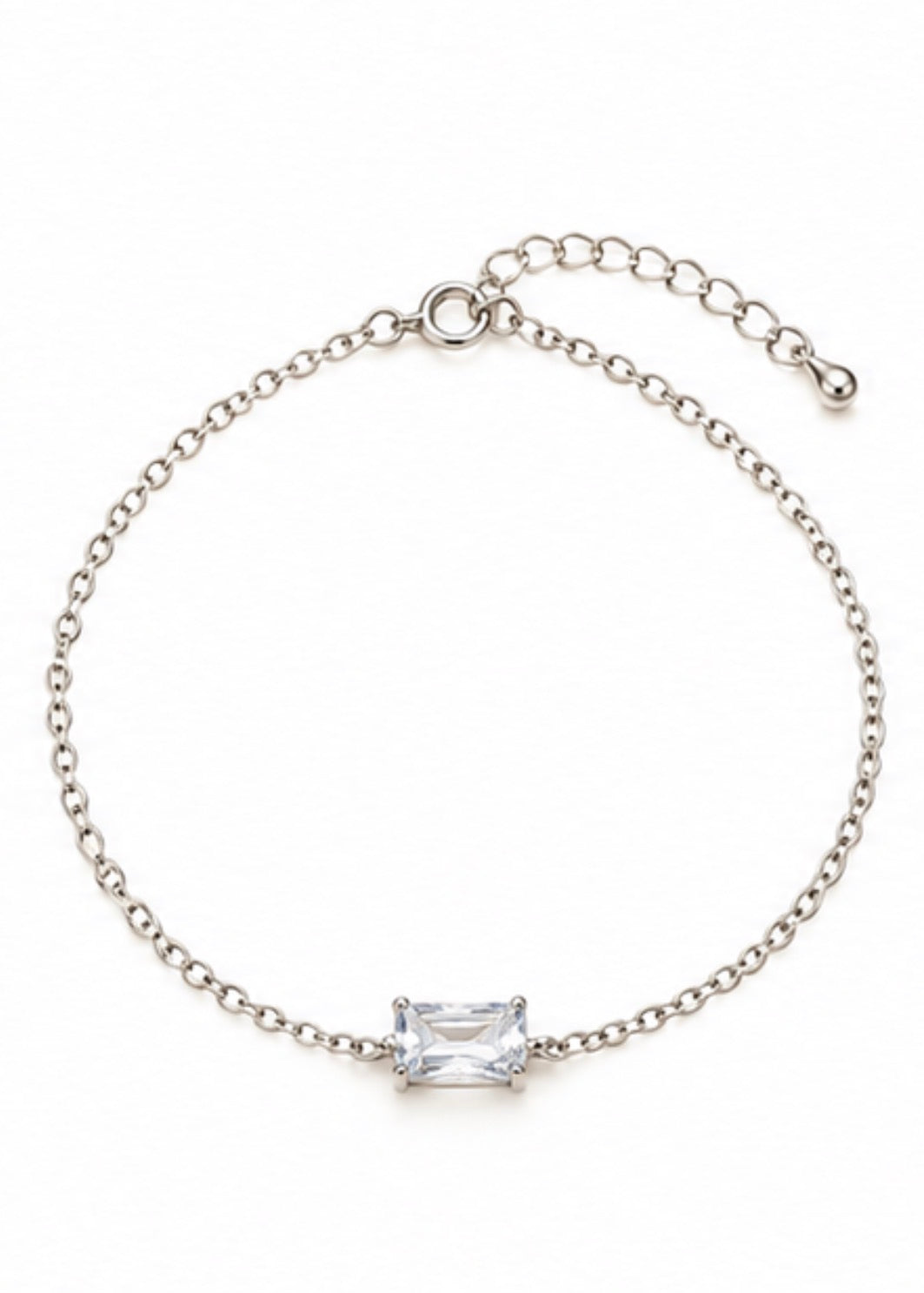 925 Sterling Silver Square-Cut Solitaire Bracelet – 7" Adjustable